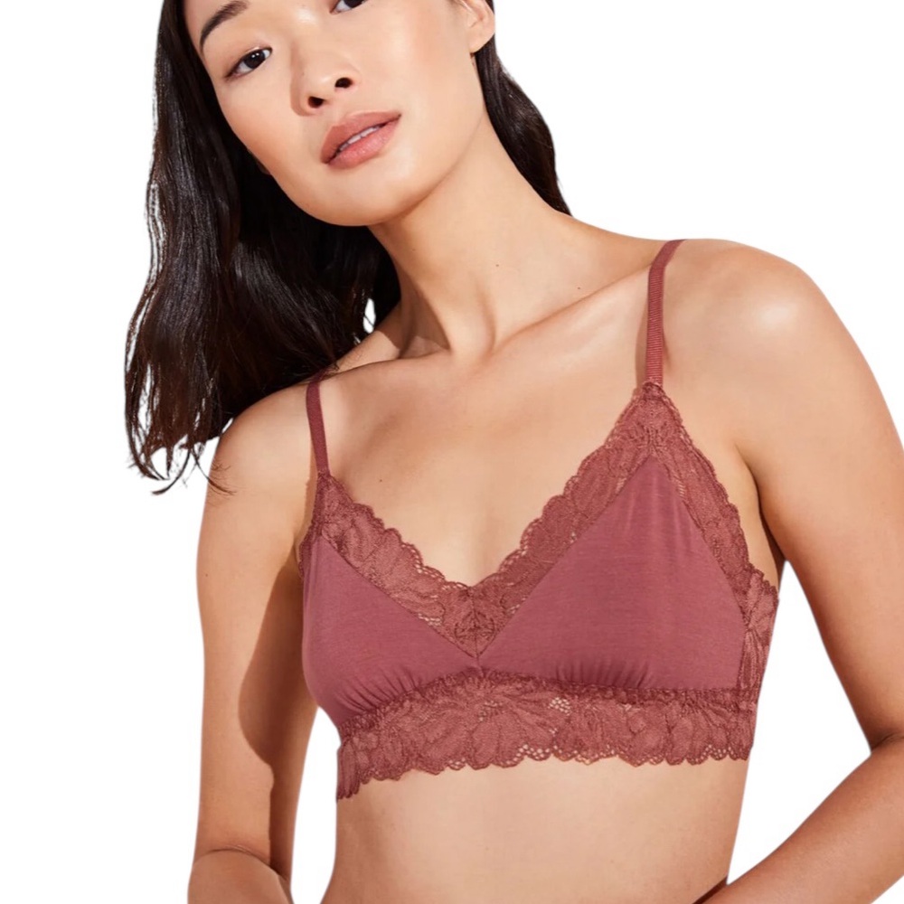 NWT Eberjey Rosalia Lace Bralette Rosewood Pink Tencel XS